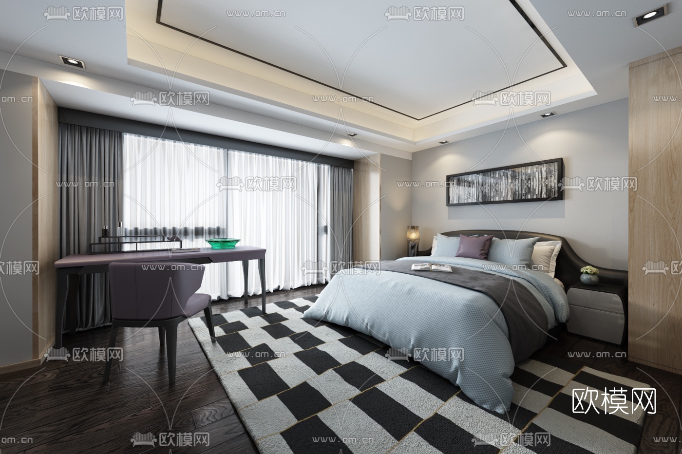 戴勇 现代卧室3D模型下载（渲染图1）