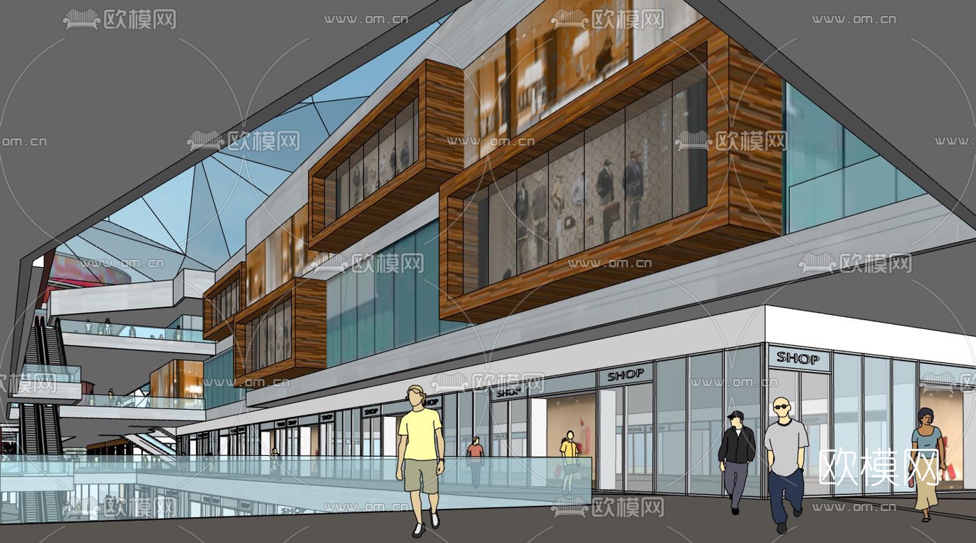 现代商业街su模型下载（渲染图4）
