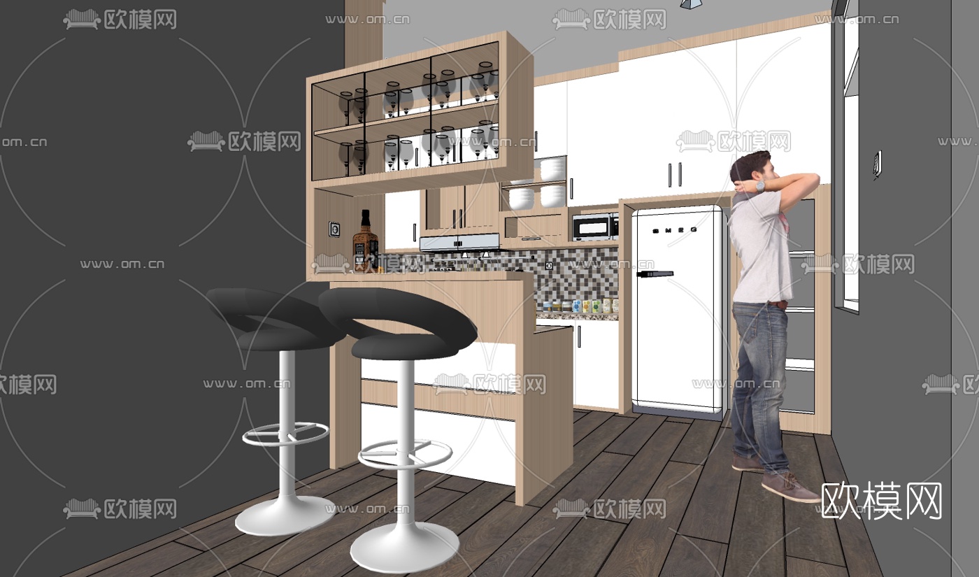北欧厨房su模型下载
