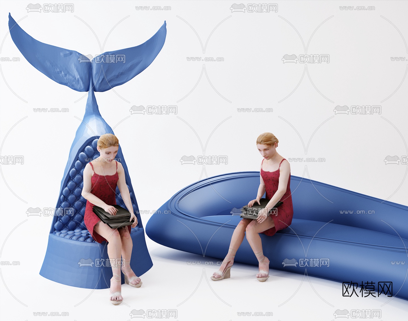 地中海创意海洋蓝异形沙发3d模型