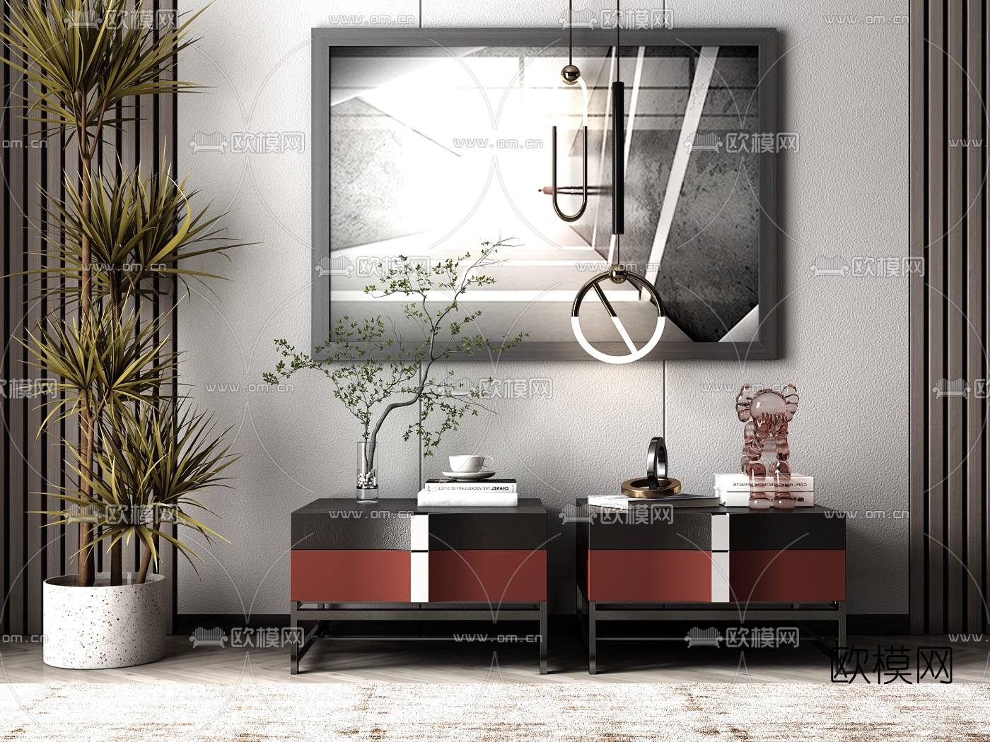 现代轻奢床头柜su模型下载（渲染图1）