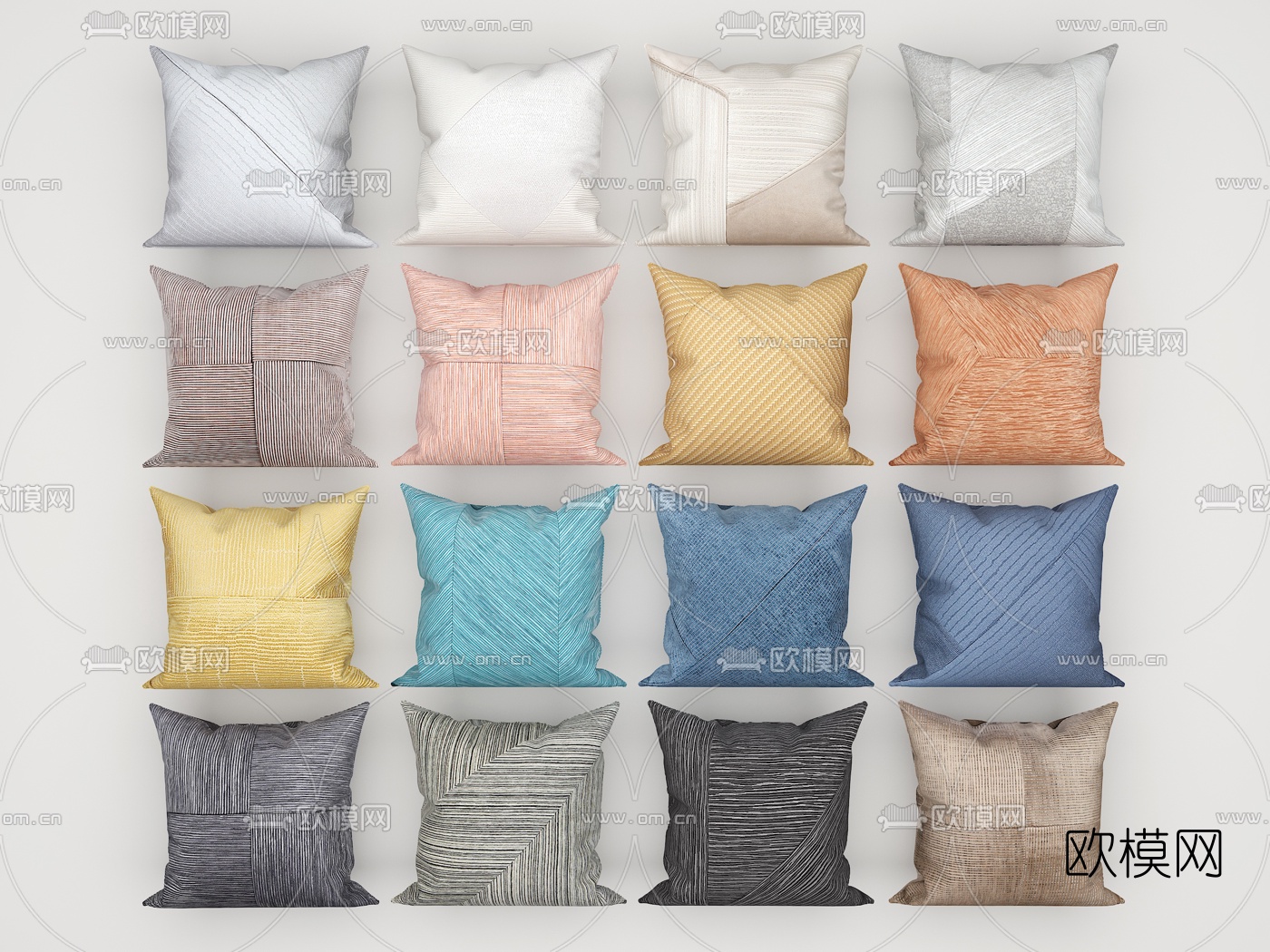 现代条纹抱枕组合3d模型下载