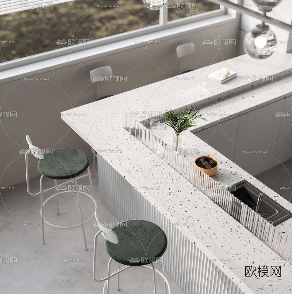现代办公室茶水间休息区3d模型