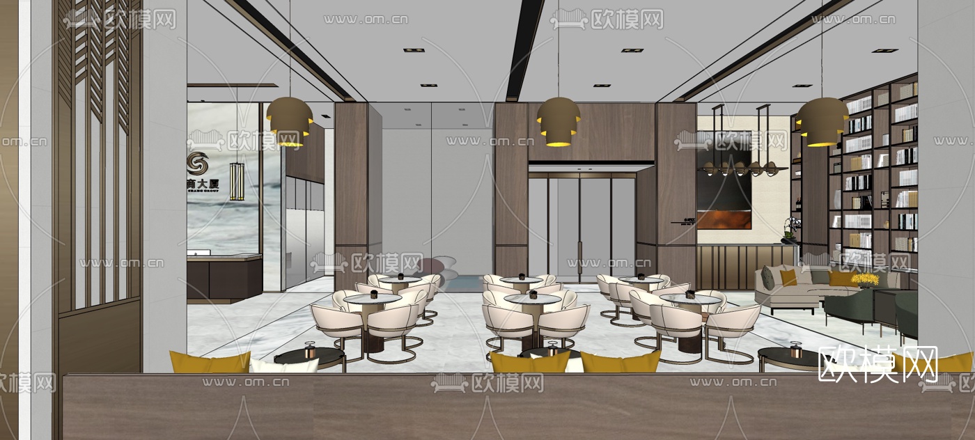 现代轻奢售楼处su模型下载（渲染图1）