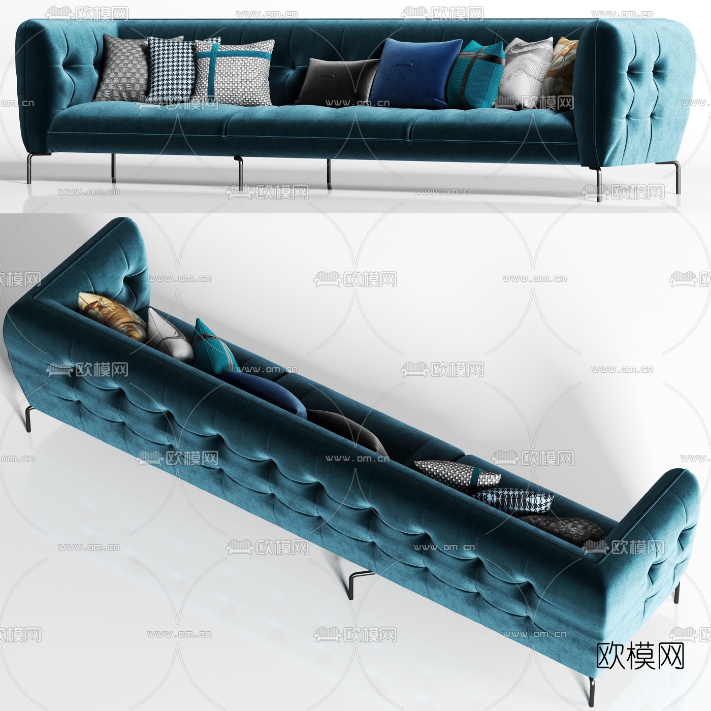 现代轻奢绒布多人沙发枕头组合3d模型下载