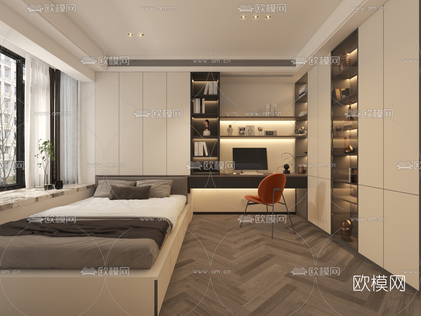 现代卧室厨房卫生间3d模型下载（渲染图4）