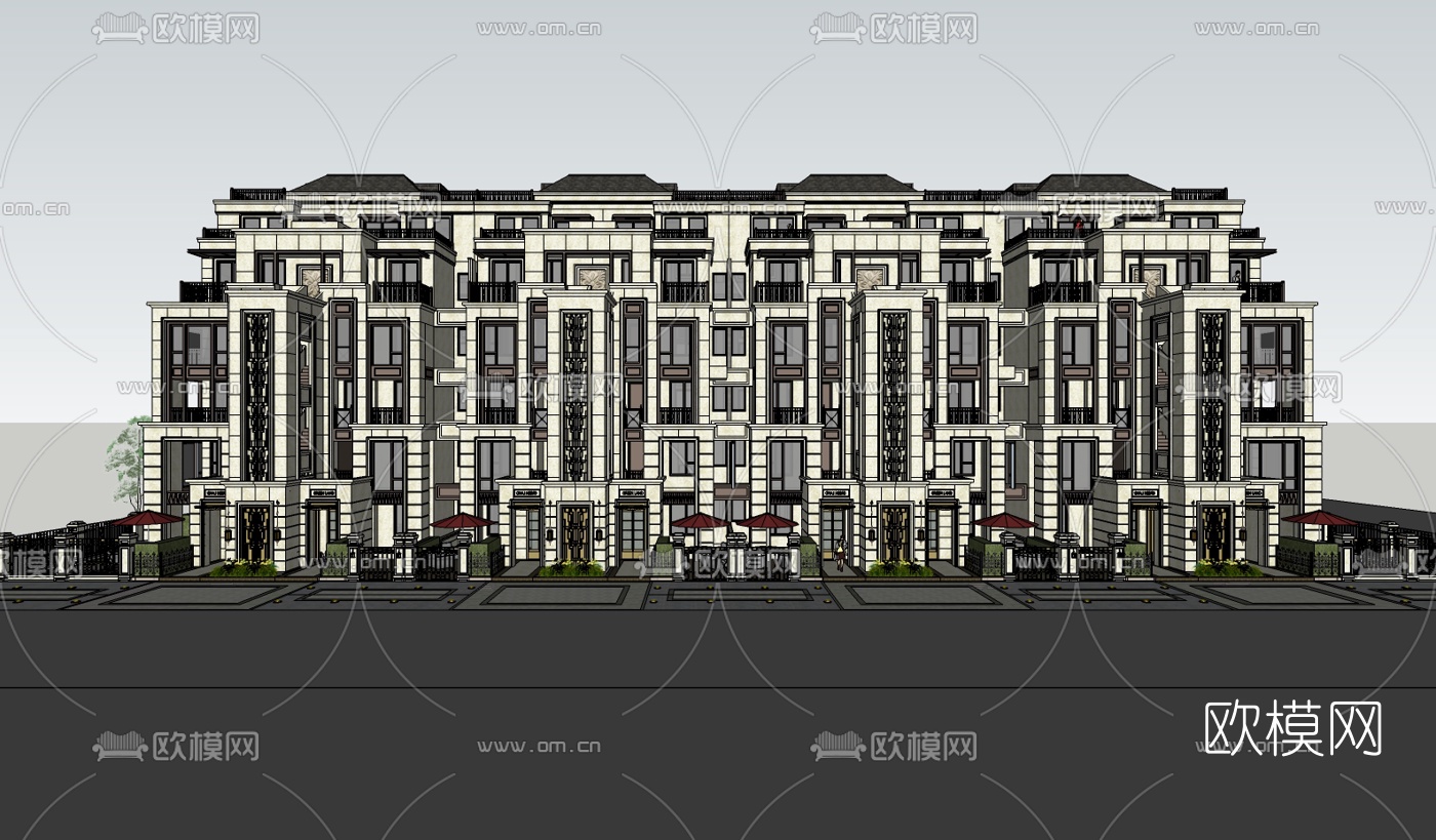 新古典高层公寓楼su模型下载（渲染图2）