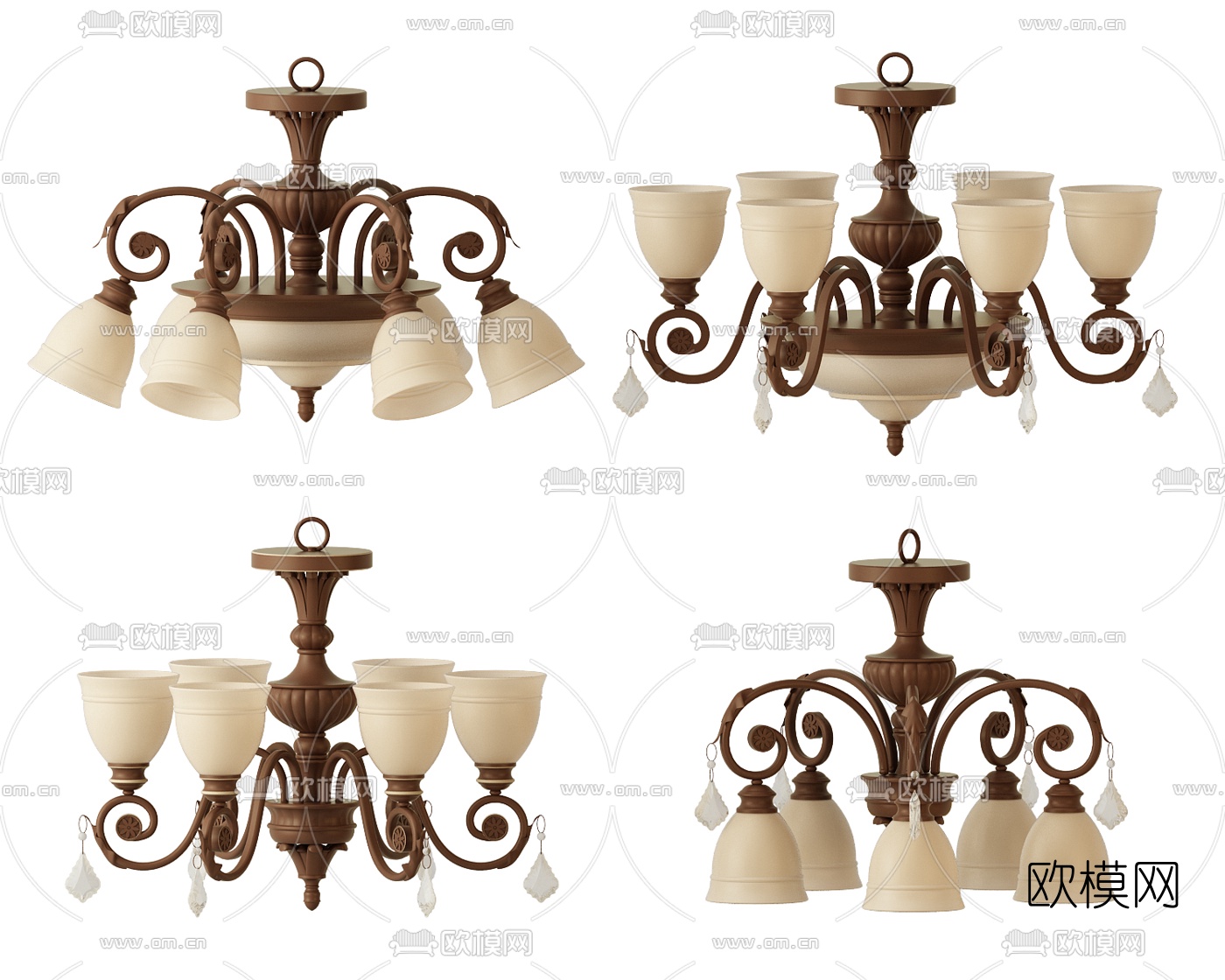 美式金属多头吊灯3d模型下载