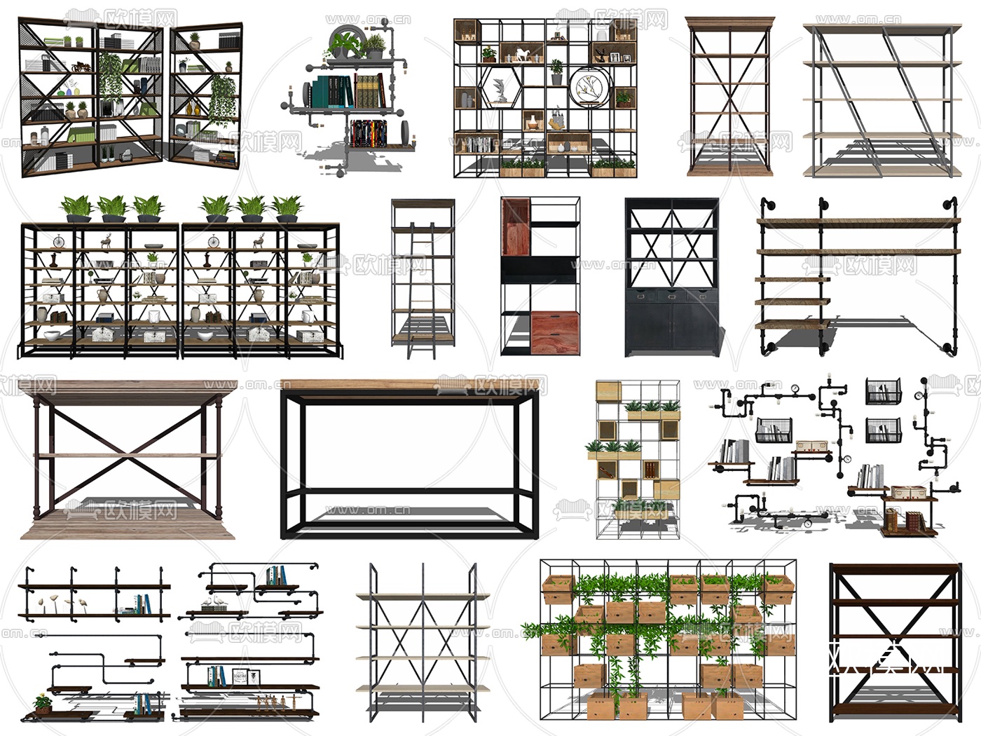 工业风书架置物架装饰架su模型下载