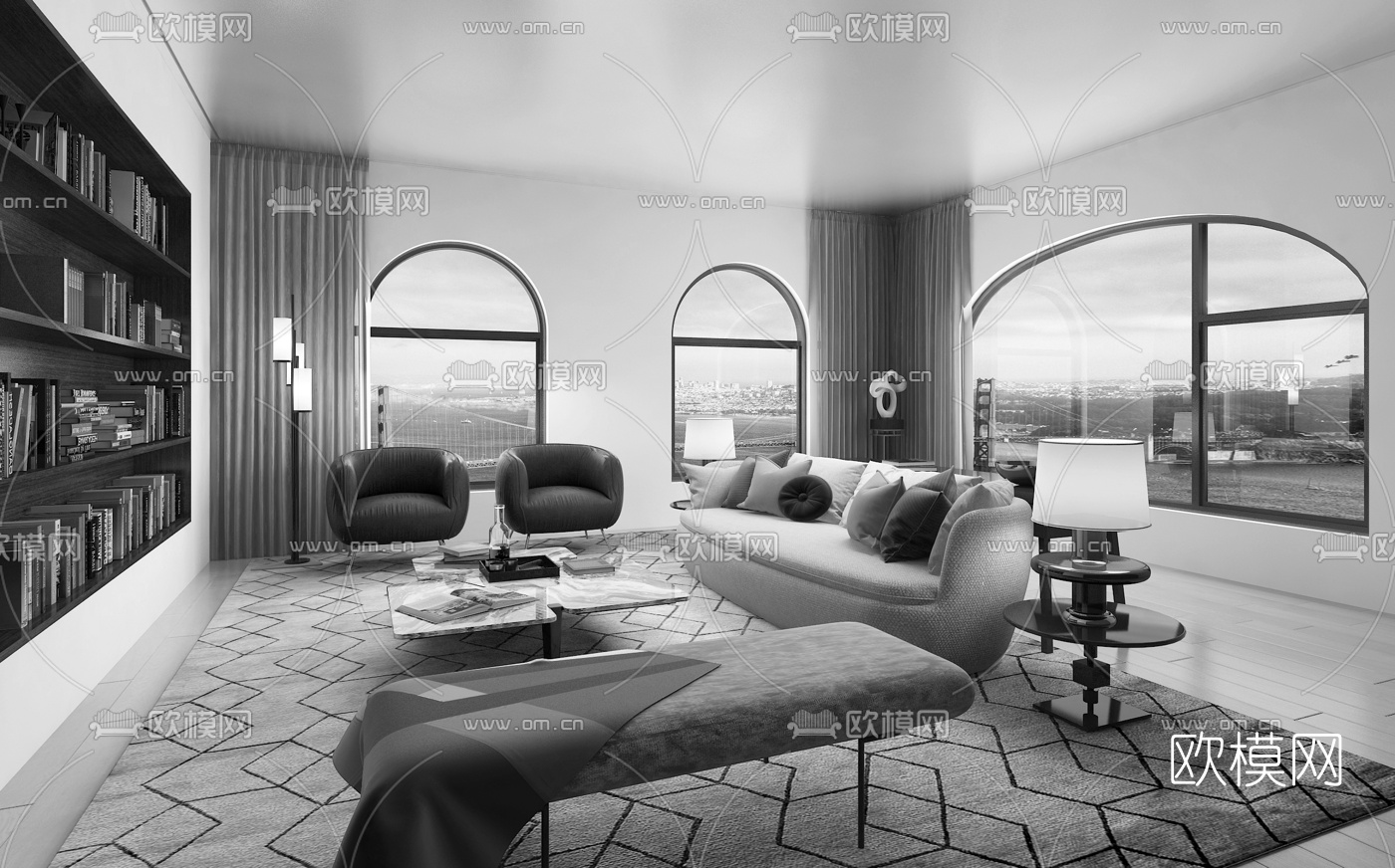 现代客厅3d模型下载（渲染图2）