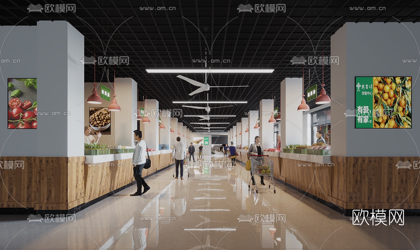 现代菜市场商场3d模型下载