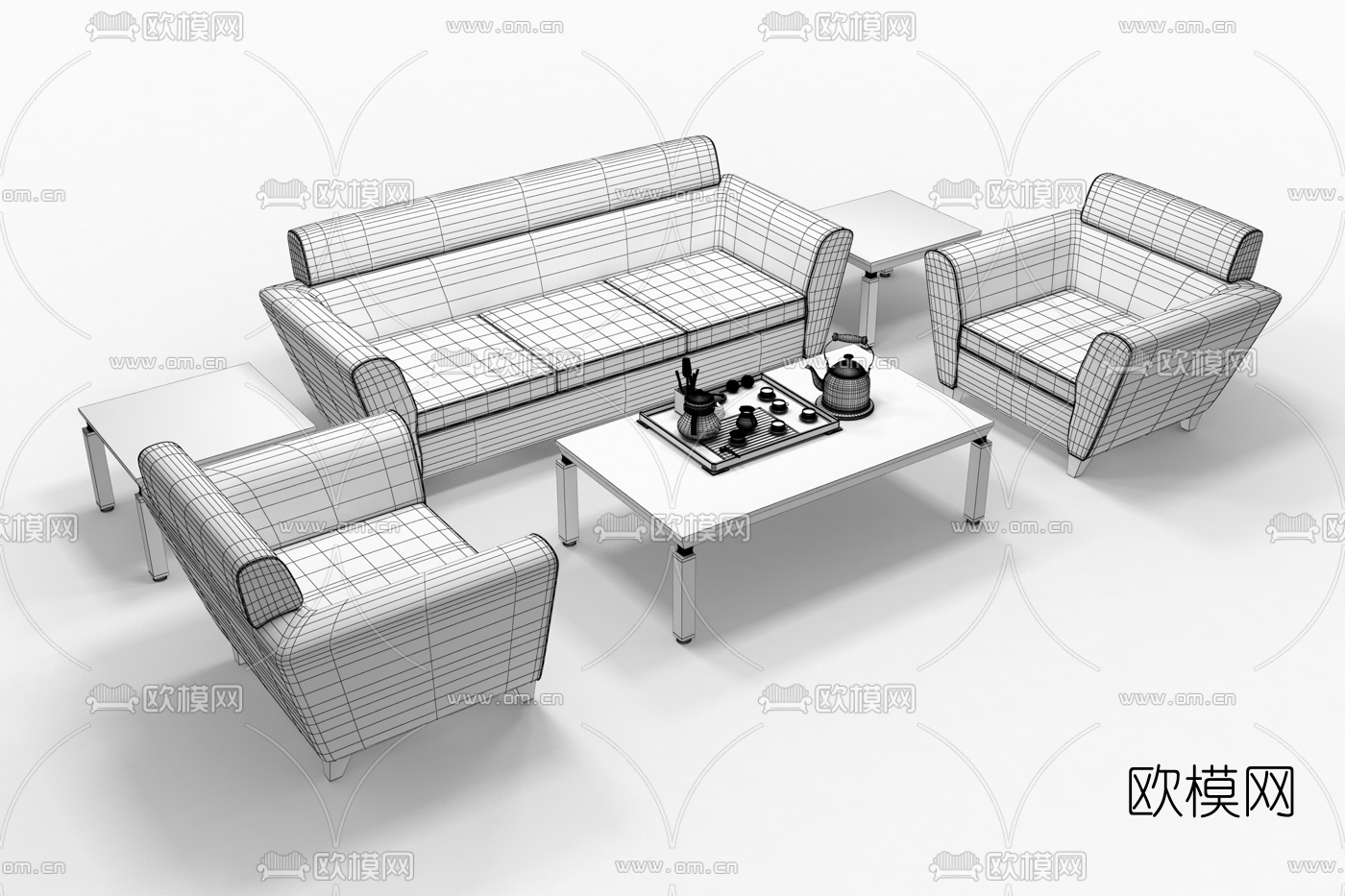 现代皮革办公沙发组合3d模型下载（渲染图2）