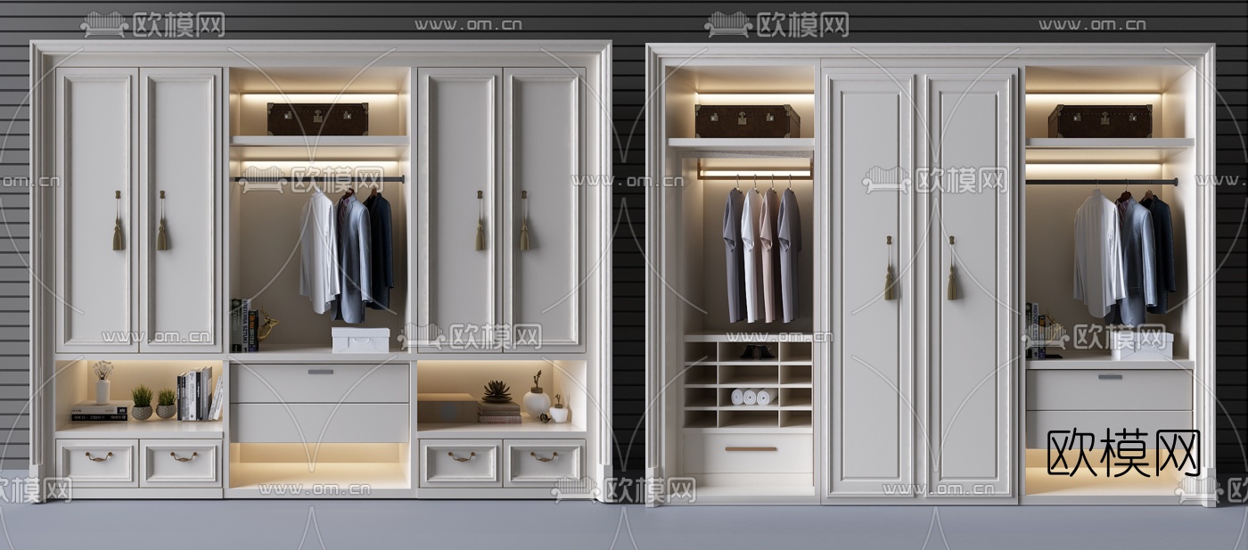 欧式实木衣柜储物柜组合3D模型