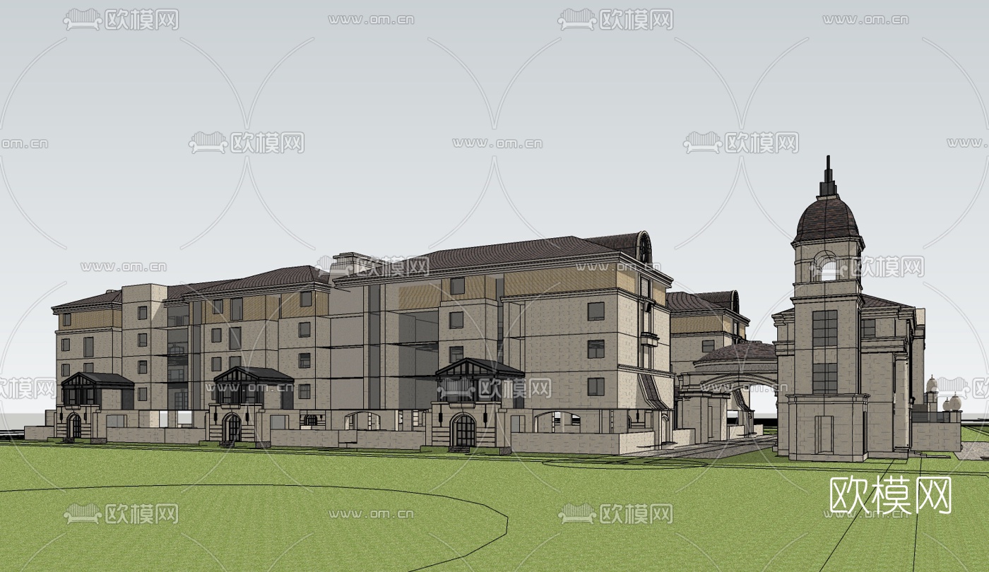 欧式连排别墅免费su模型下载（渲染图3）