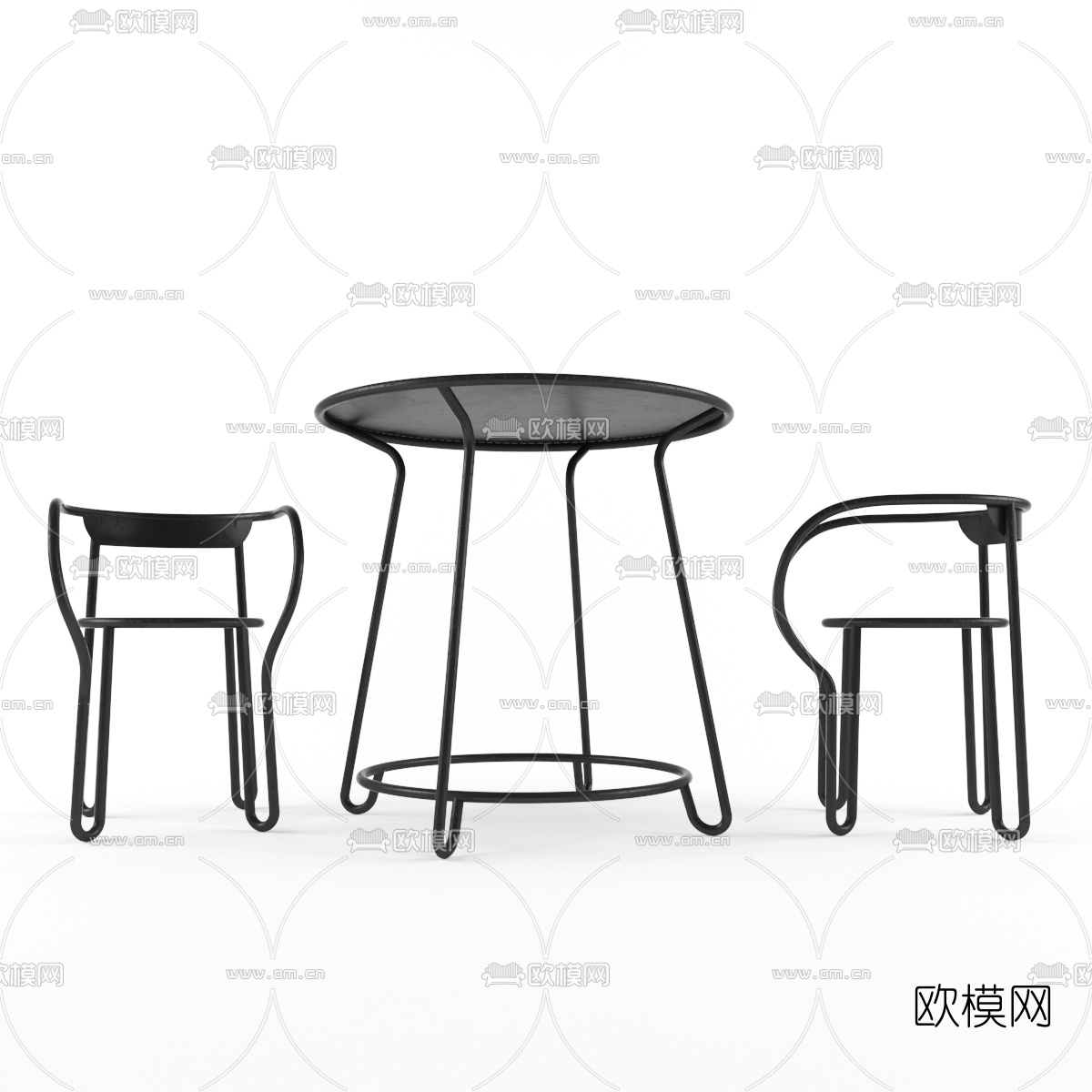 工业风铁艺休闲桌椅组合3D模型下载（渲染图2）