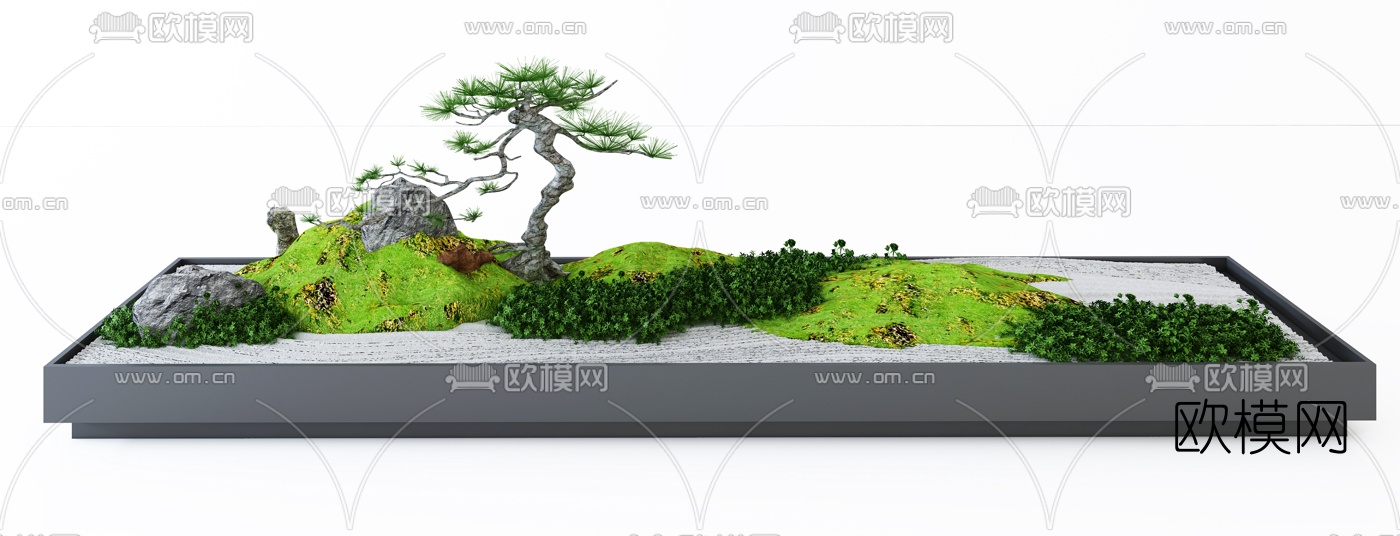 新中式假山松树园艺小品3d模型