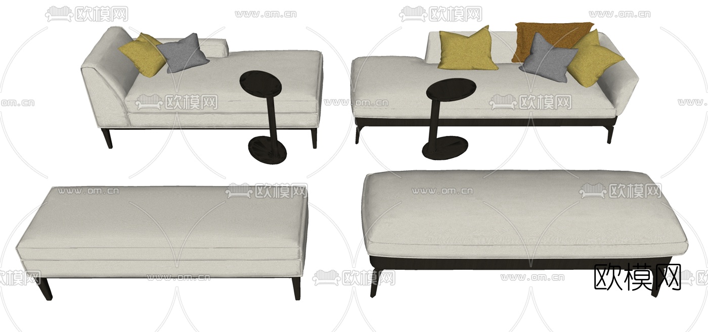 现代沙发凳贵妃椅组合su模型下载
