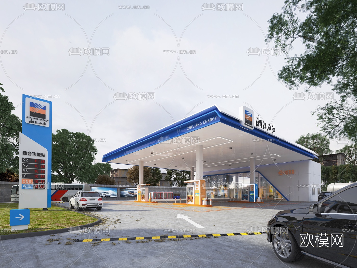 现代加油站3d模型下载