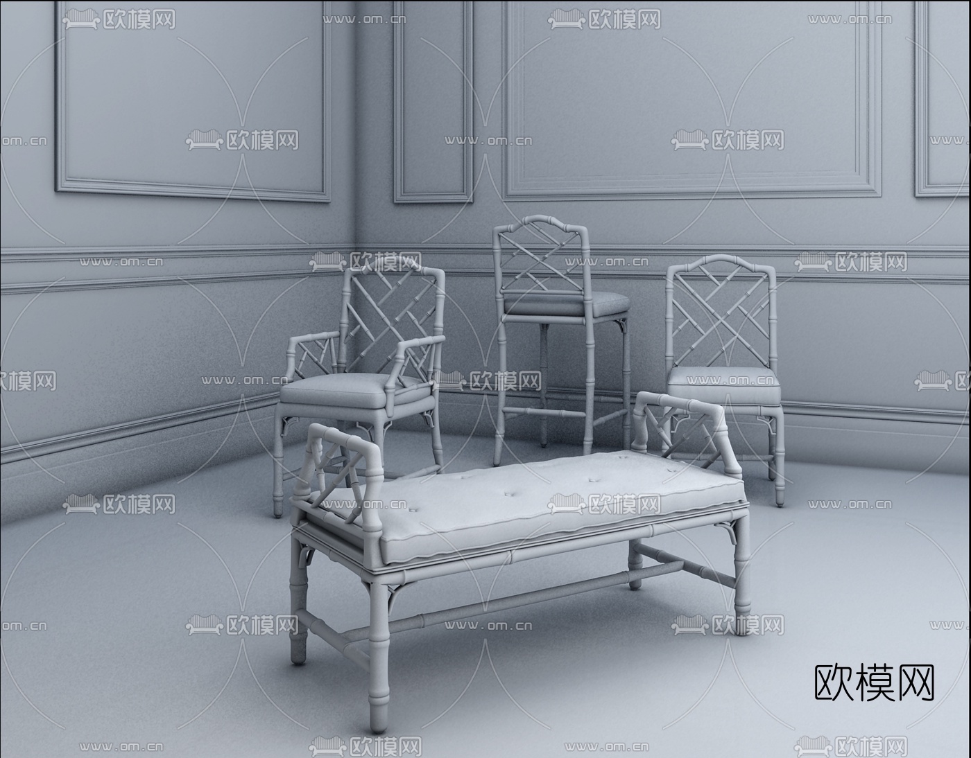 Jonathan Adler设计 新古典单椅组合3D模型
