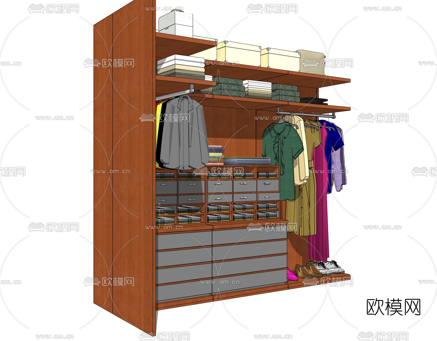 现代实木衣柜免费su模型下载