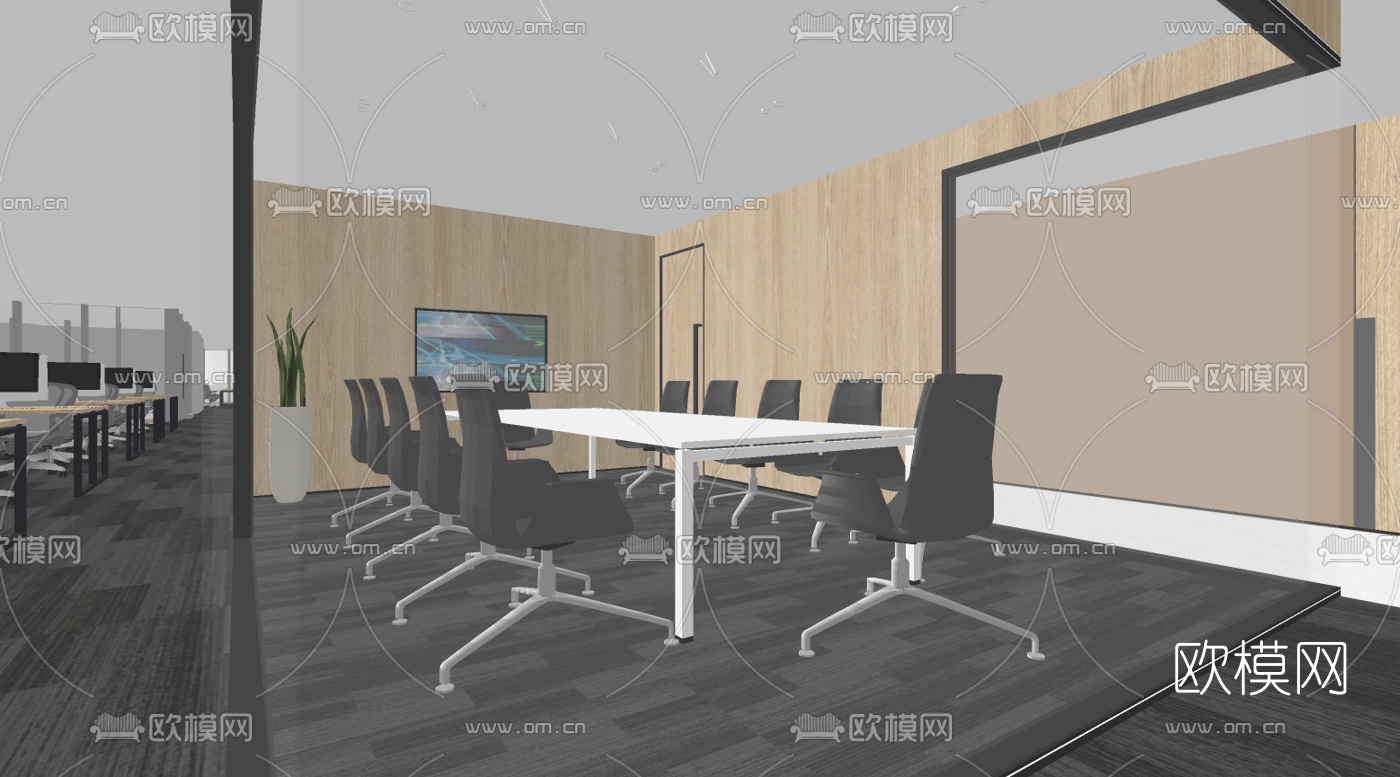 现代办公区su模型下载（渲染图7）