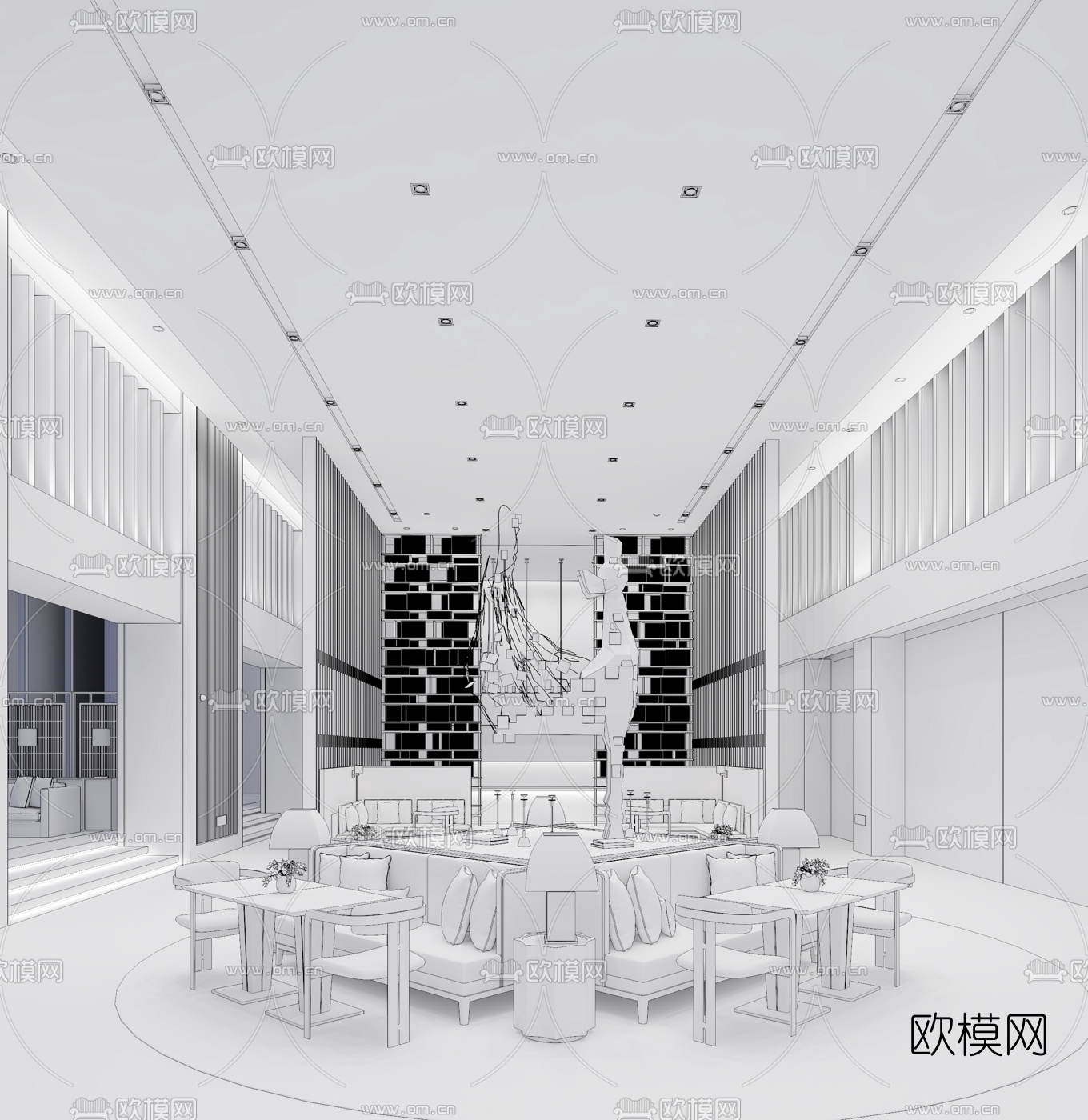 牧笛设计现代售楼销售中心休息区3D模型