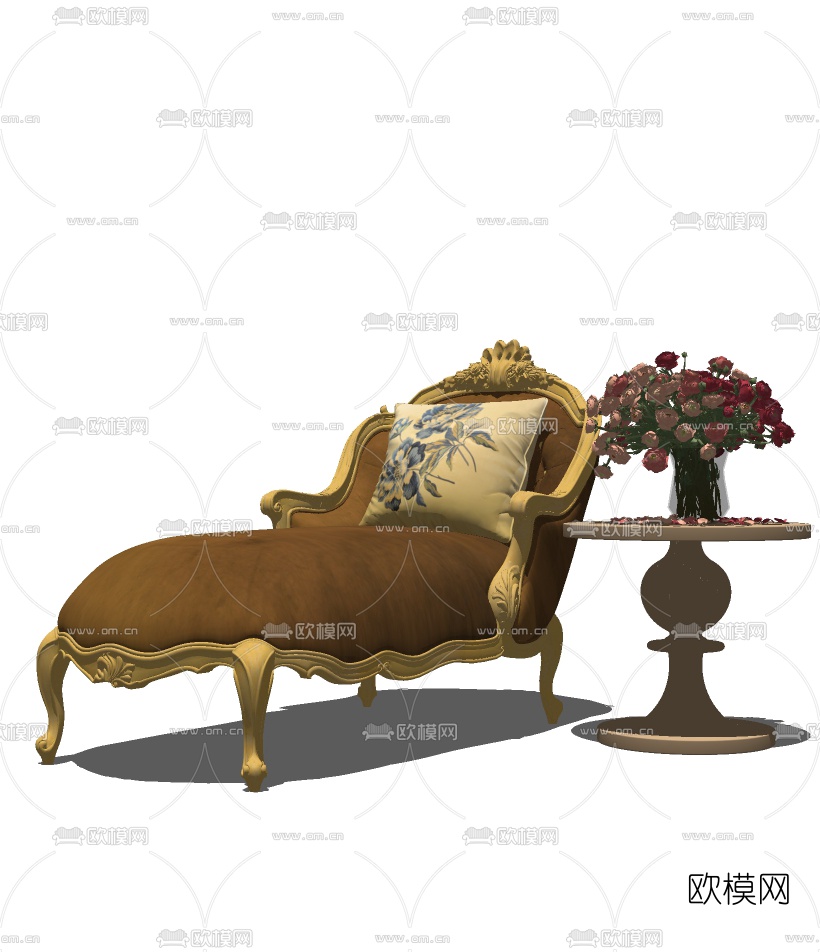 欧式皮革贵妃椅免费su模型下载