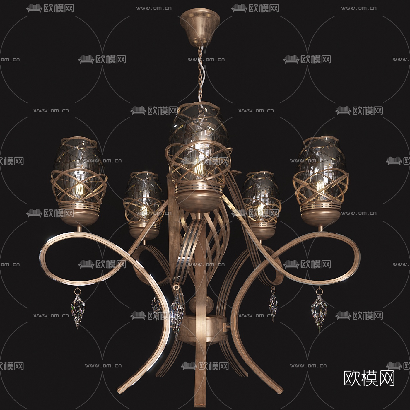 美式金属多头吊灯3d模型下载