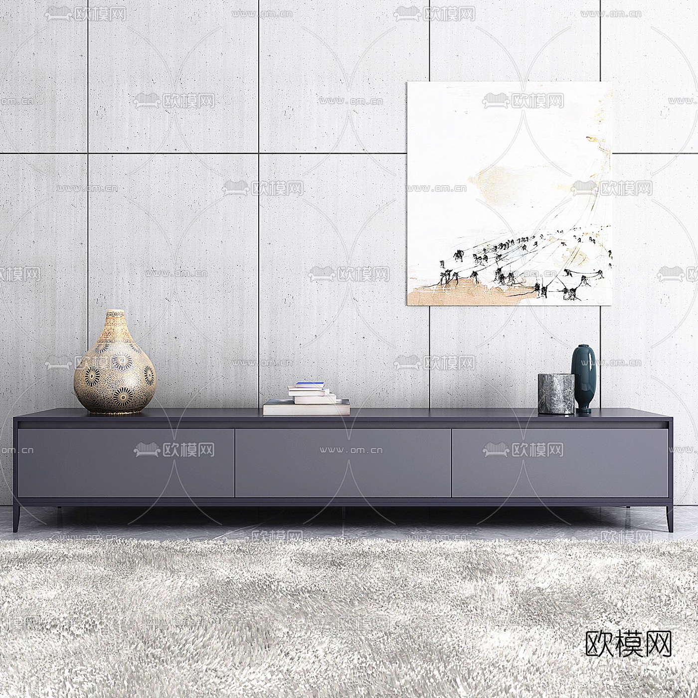 现代意式电视柜3d模型下载（渲染图2）