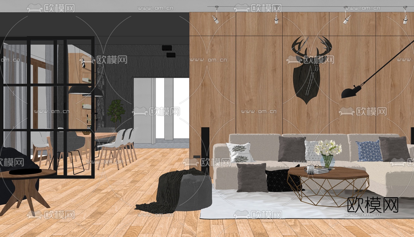 北欧客餐厅su模型下载（渲染图5）