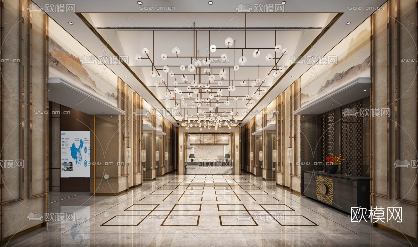 现代售楼处大堂3d模型下载（渲染图1）