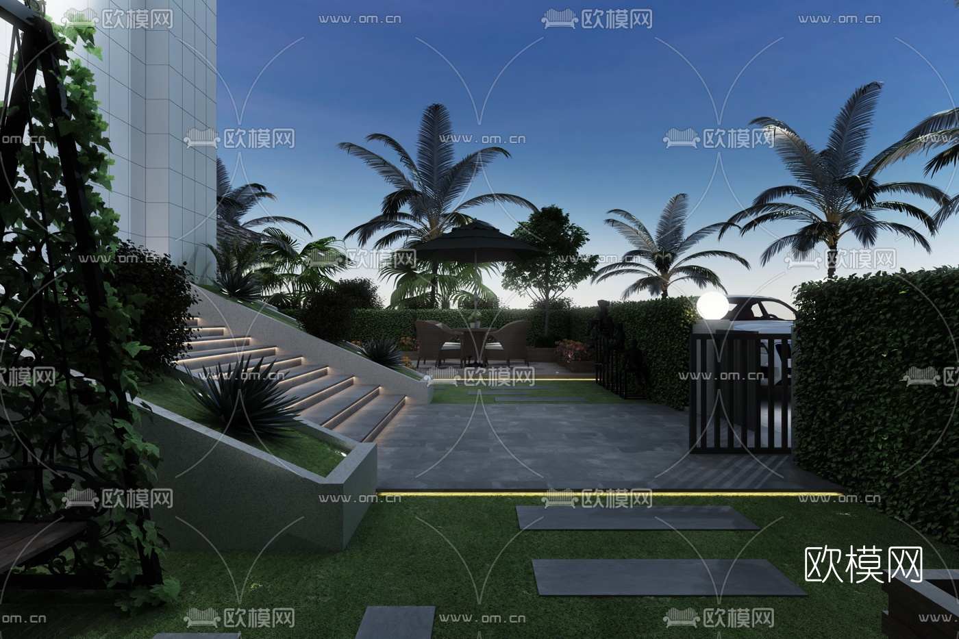 现代庭院花园3d模型-免费3dmax模型库-欧模网