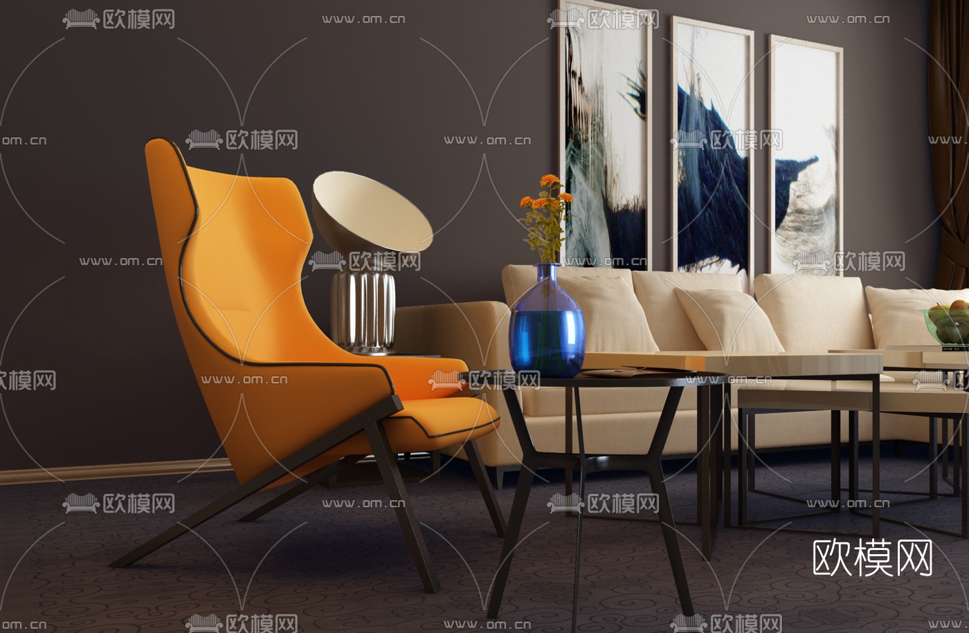 现代沙发组合3D模型