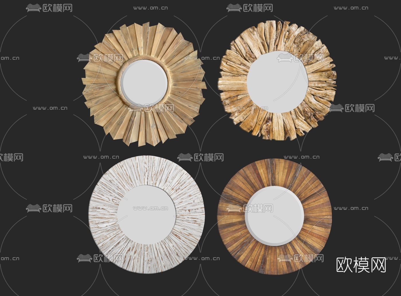 现代木质装饰镜su模型下载