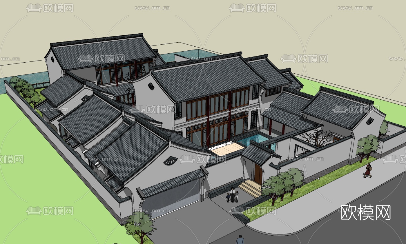 中式四合院su模型下载（渲染图2）