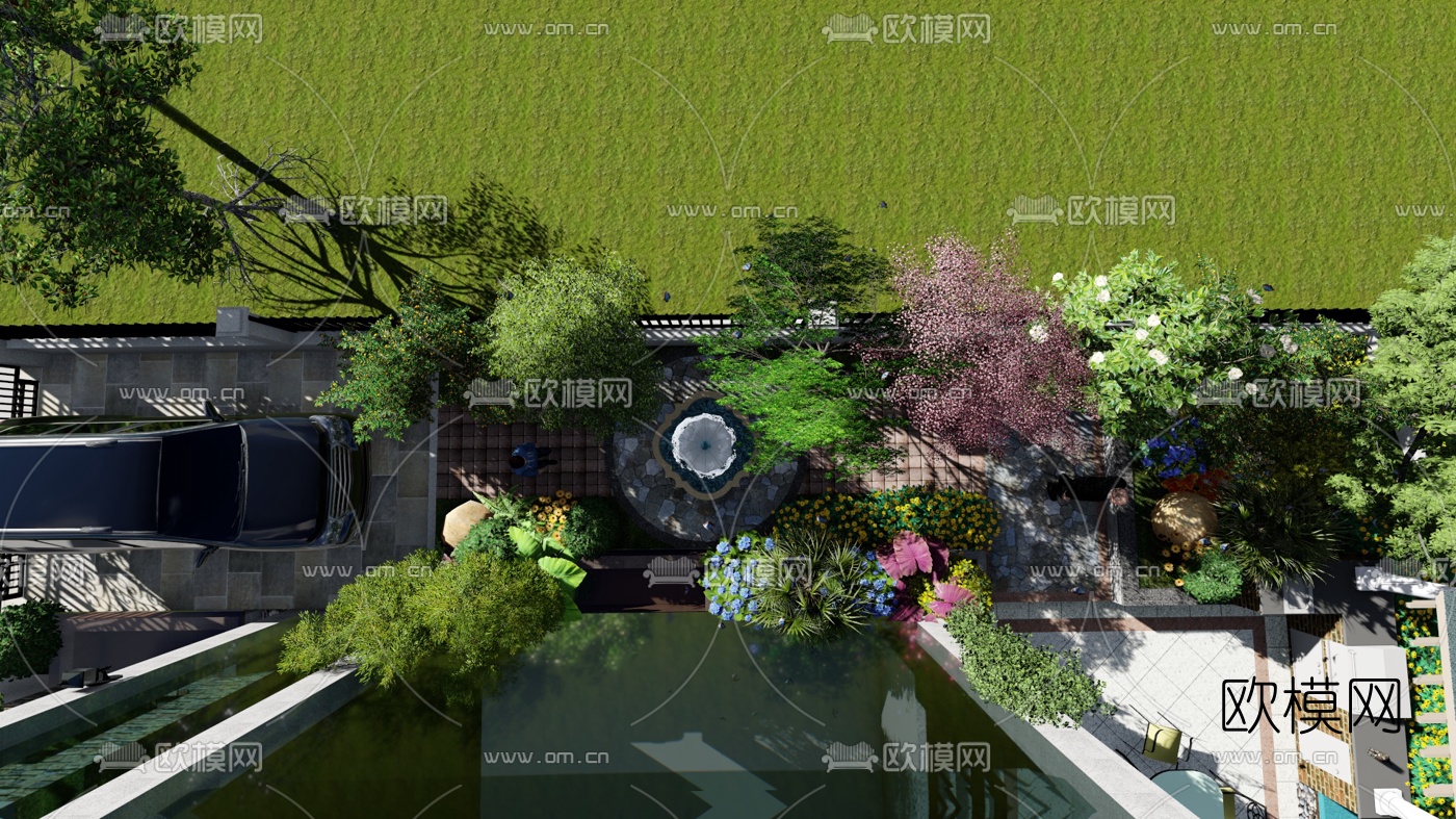 欧式庭院花园su模型下载（渲染图7）