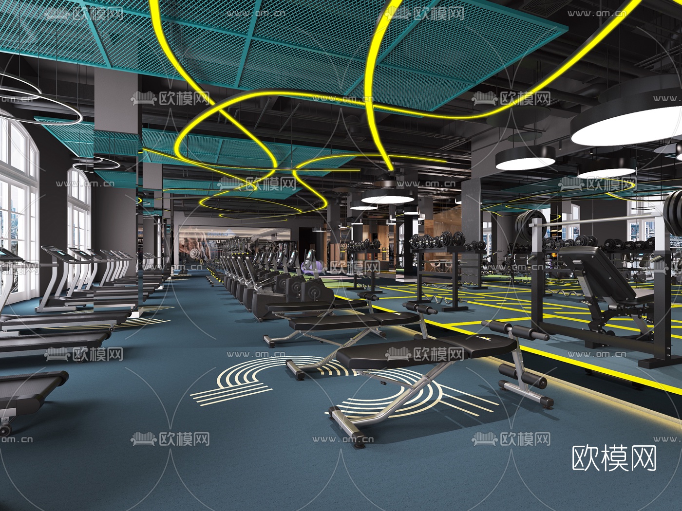 工业风健身房3d模型下载（渲染图2）