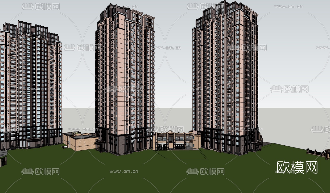新古典高层公寓楼su模型