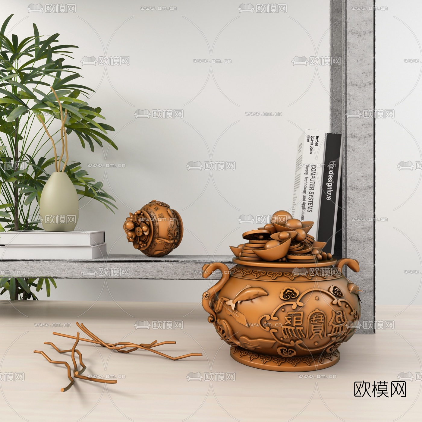 新中式聚宝盆摆件3D模型
