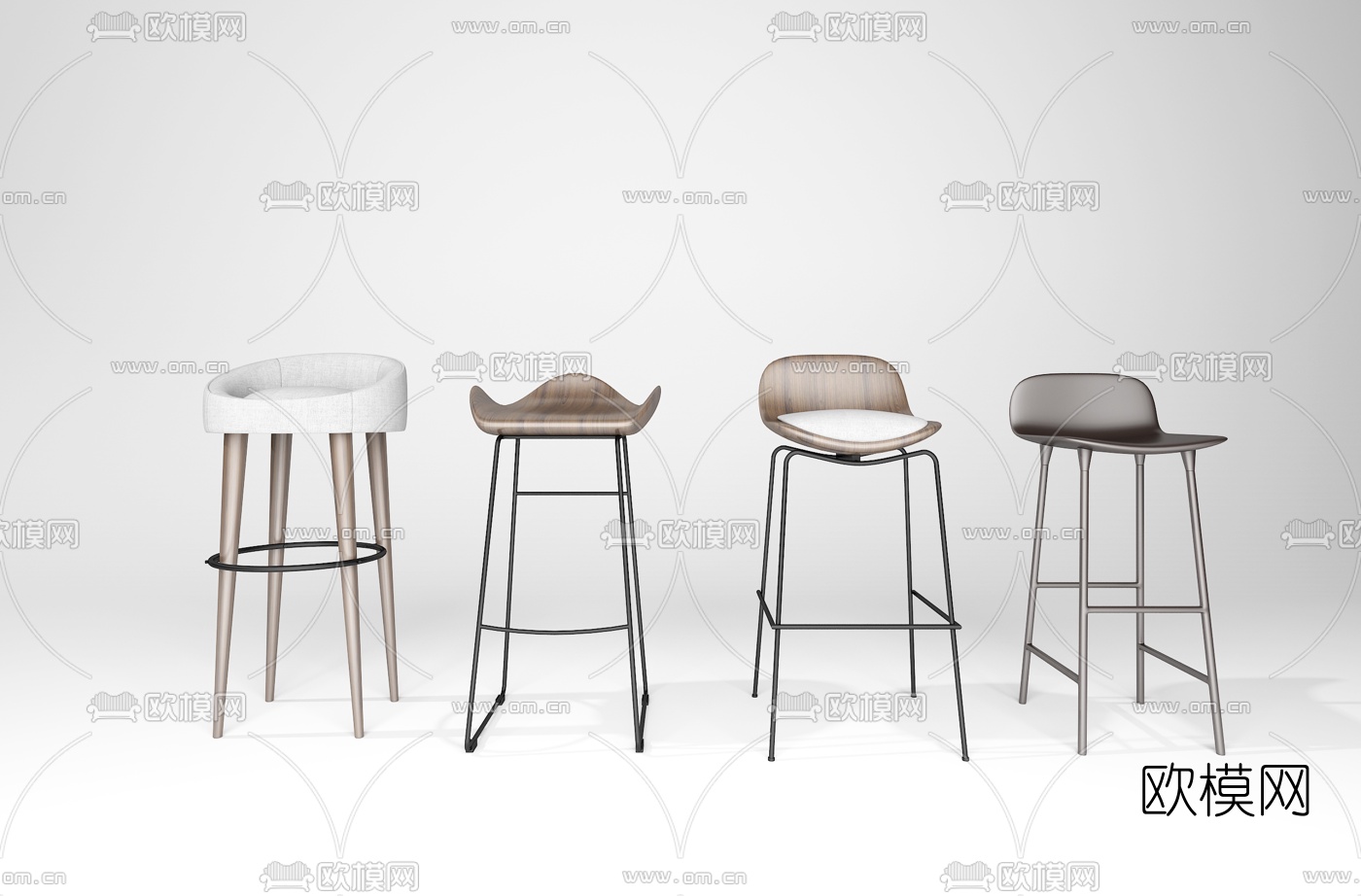 北欧实木吧椅组合3d模型下载
