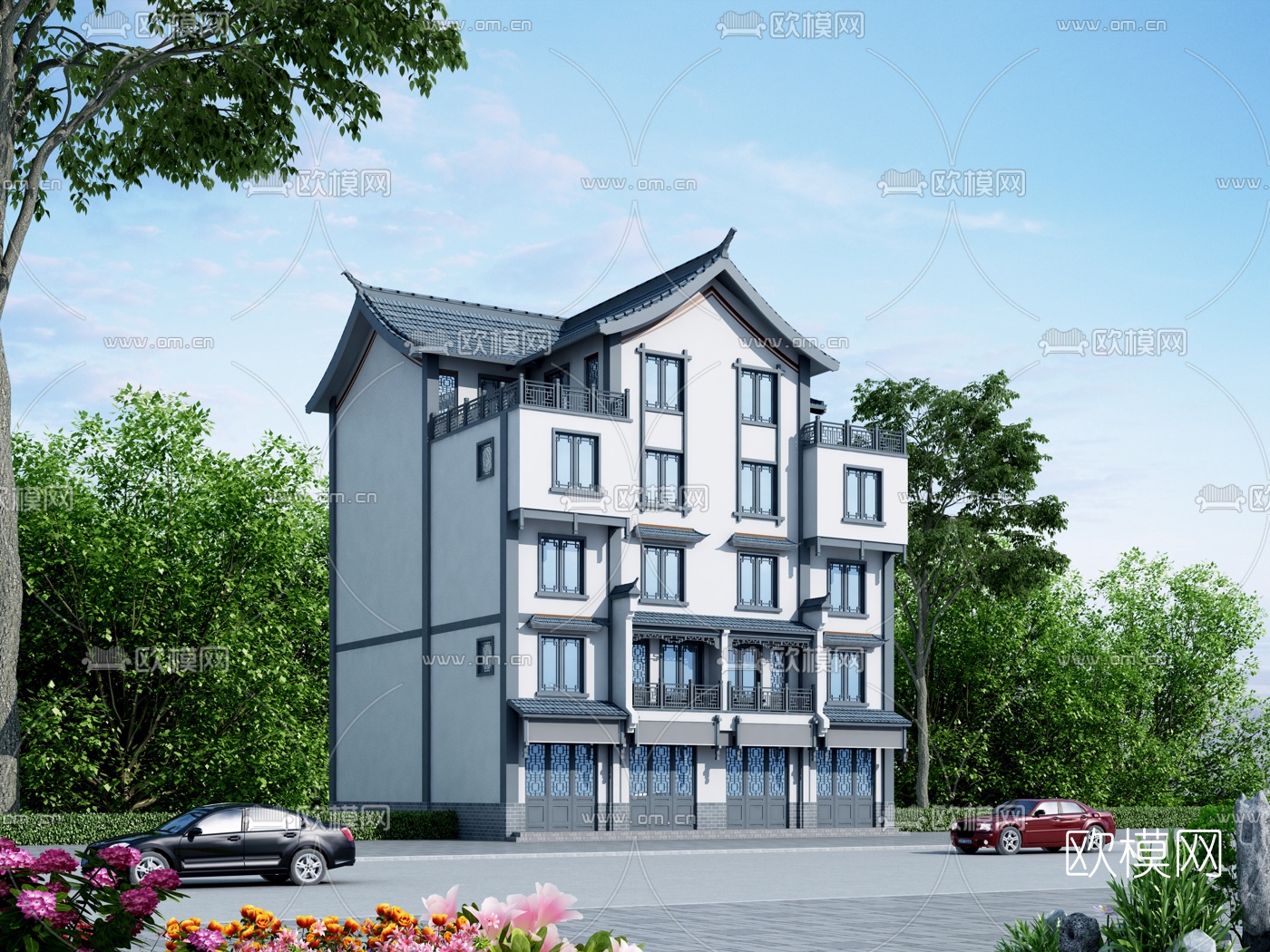 新中式乡村别墅外观3d模型