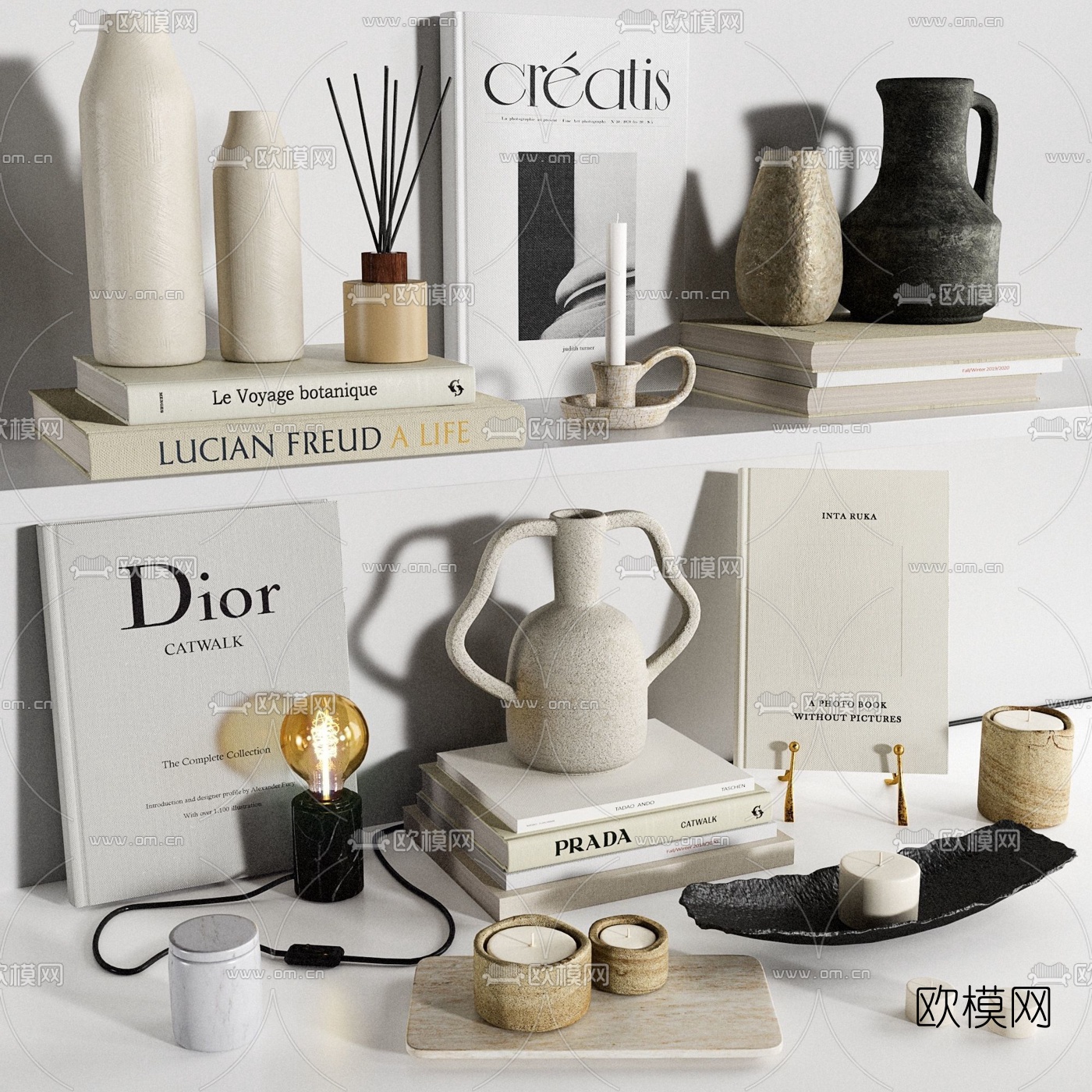 现代花瓶书籍饰品摆件3d模型