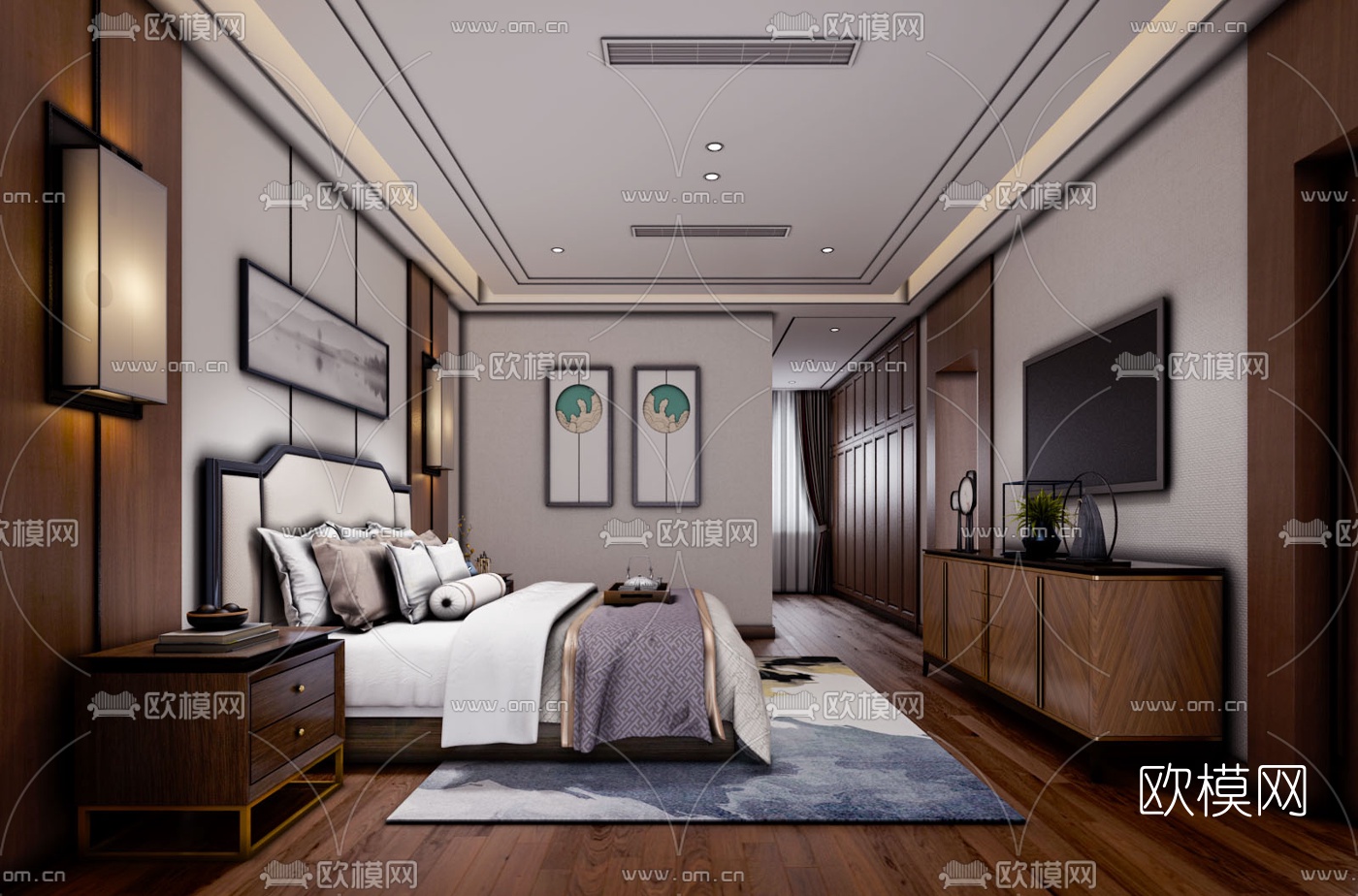 新中式卧室主人房免费3d模型