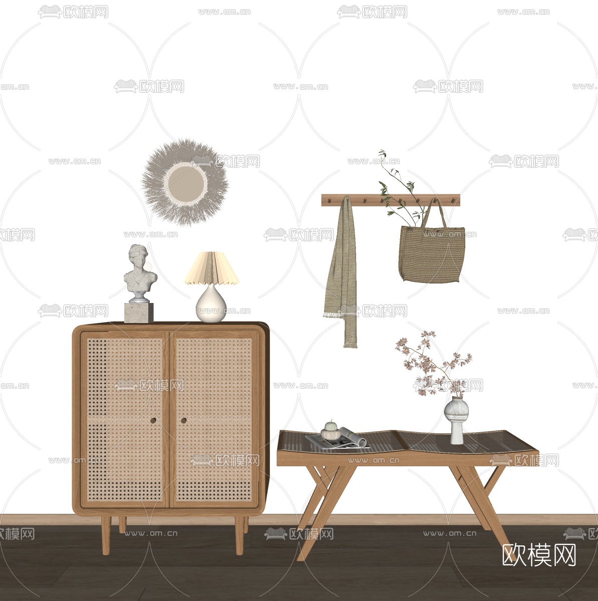 北欧藤编鞋柜su模型下载（渲染图2）