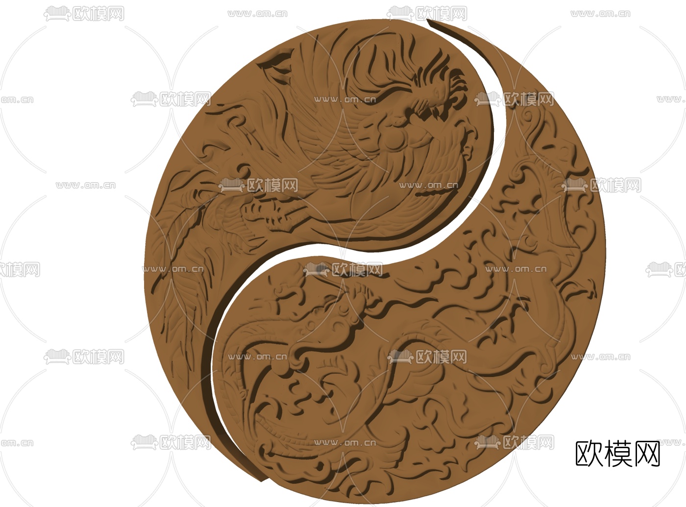 新中式龙凤太极雕花su模型下载