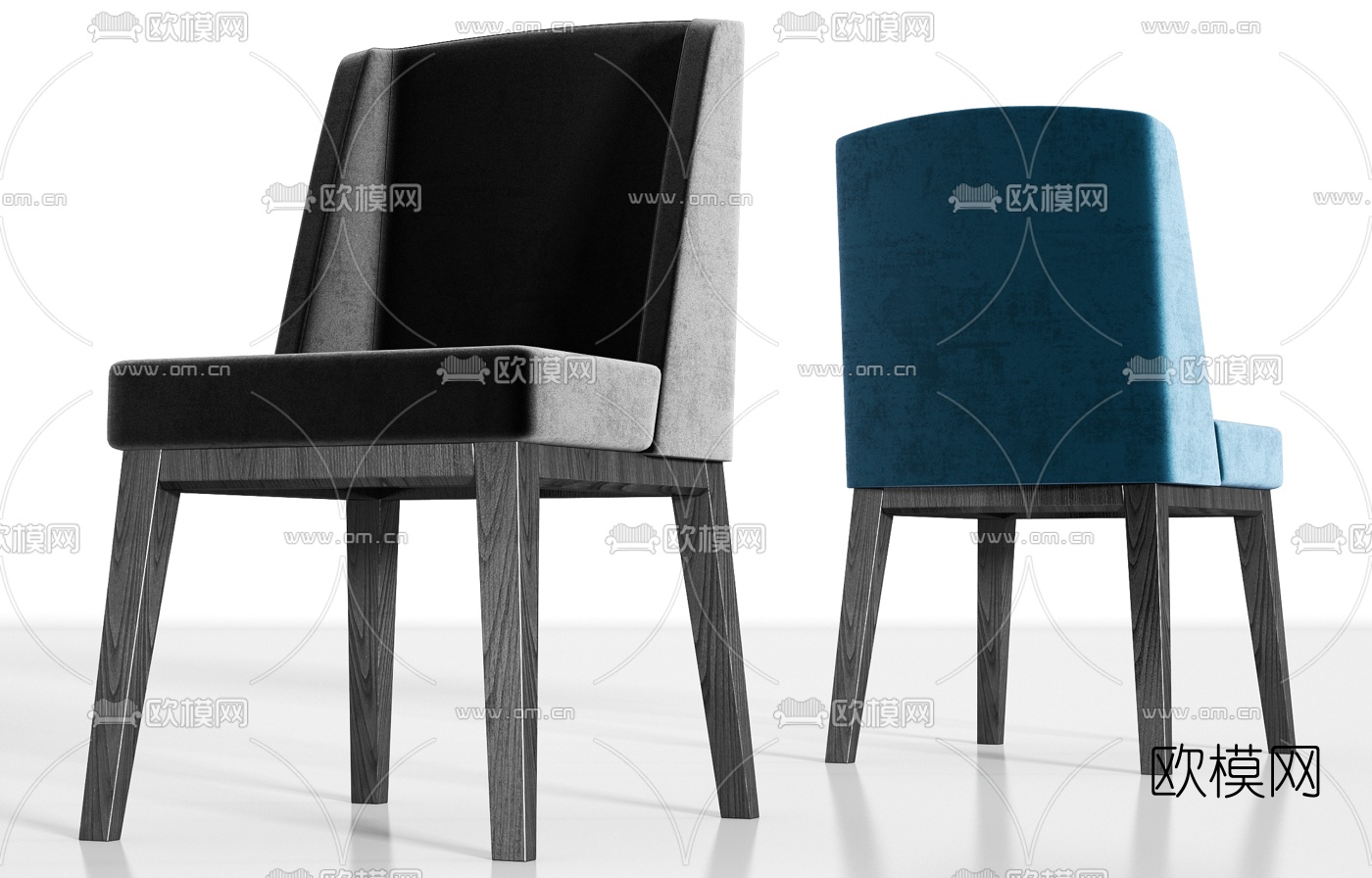 现代实木绒布单椅3d模型