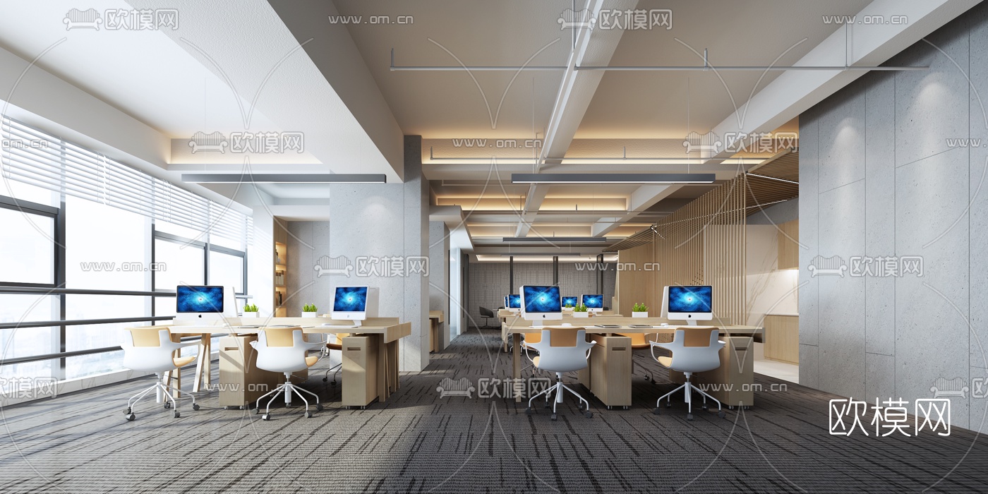 现代敞开式办公室3D模型-免费3dmax模型库-欧模网