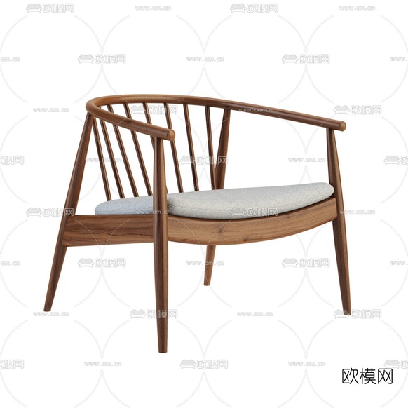 北欧原木休闲椅3d模型下载(渲染图2)