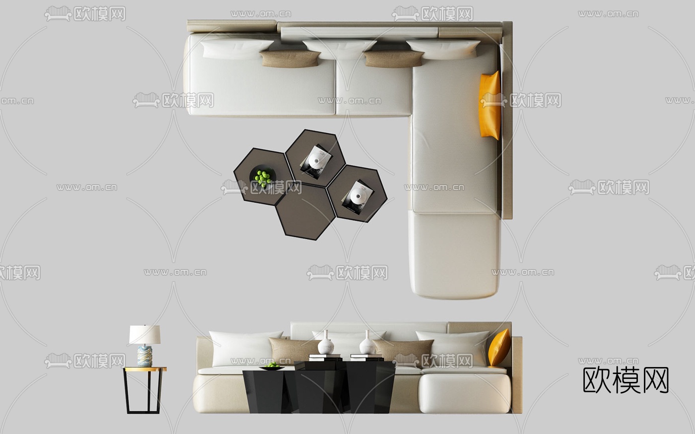 现代布艺转角沙发3d模型-免费3dmax模型库-欧模网
