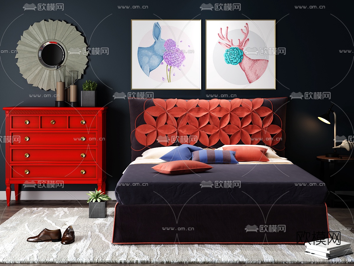 后现代双人床3d模型下载